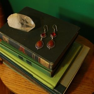 STERLING SILVER CARNELIAN DANGLING EARRINGS 925.